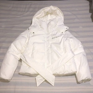 KARL LAGERFELD White Hooded Women Mid-Length Winter Puffer Jacket, Size M, NEW - Picture 1 of 11