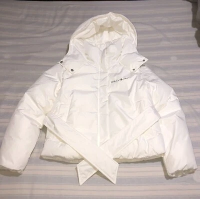 KARL LAGERFELD White Hooded Women Mid-Length Winter Puffer Jacket, Size M, NEW - Image 1 of 4
