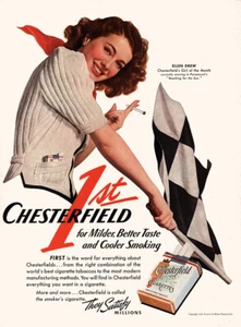 1941 Chesterfield Cigarettes: Ellen Drew ragazza del mese pubblicità stampa d'epoca - Foto 1 di 1