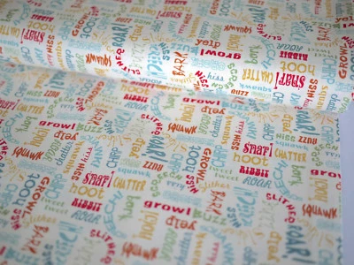 Makower Patchworkstoff, JUNGLE, Kinderstoff, Tierstimmen, Tierlaute, Schrift - Bild 1 von 4