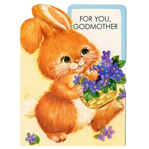 Tarjeta vintage del día de la madre PARA MADRINA, lindo conejito de Rust Craft con sobre - Imagen 1 de 6