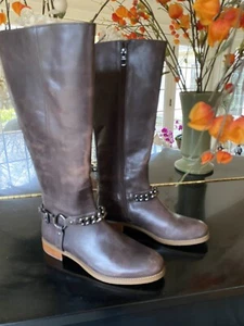 Coach Mabel Knee High Riding Boots Sz 6.5 Brown Leather Harness - Picture 1 of 8