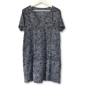 J Jill Pure Jill weiches T-Shirt-Kleid mit V-Ausschnitt Gr. L blau Blumen Tasche Cottagecore - Bild 1 von 13