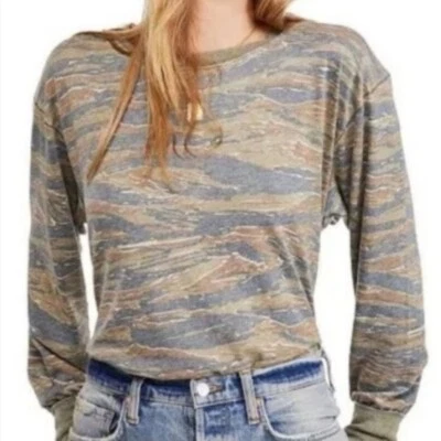 Free People Arielle Multi Camo Print Long Sleeve Tee Shirt Size L - Изображение 1 из 4