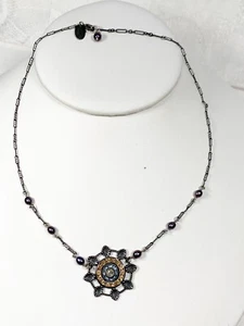 Vintage Liz Palacios S F Genuine Purple Pearl & Swarovski Crystal Necklace - Picture 1 of 8