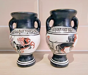 Pair Of Hand Made In Greece Urns - Hand Painted - Picture 1 of 3