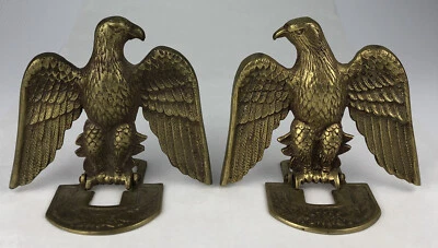 Vintage Brass Eagle Book Ends Sculpture Statue 6” Set Of 2 Paperweight - Image 1 of 4