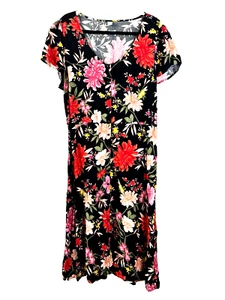 Vestido midi Old Navy para mujer XL negro floral Cottagecore con botones rojo rosa blanco - Imagen 1 de 13