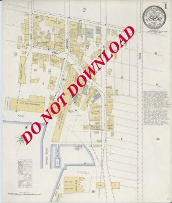 Juneau Alaska JULIO 1904 MAPA DE CALLES MUY DETALLADO 17" X 20" (dos mapas) Foto 1 de 2