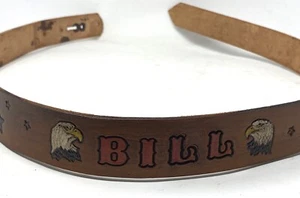 "Bill" Bald Eagle Star Tooled Belt Strap Tan Leather Add Buckle 43" Length - Picture 1 of 8