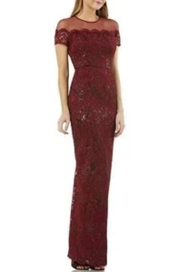 JS Collections Red Sequin Lace Burgundy Cabernet Gown Formal Dress NWT Size 10 - Picture 1 of 8
