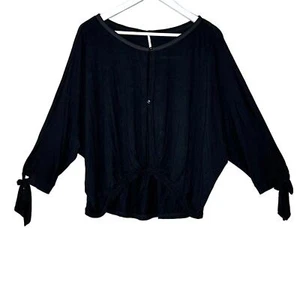 Free People Keepin On High Low Hem Knit Top Tie Sleeve Black Women Small - Picture 1 of 9