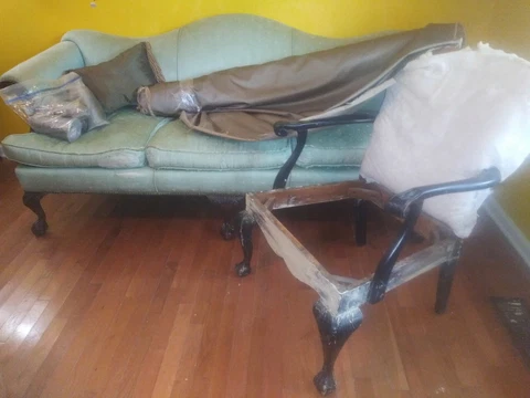 Circa 1800's Federal Chippendale Ball & Claw Sofa & Arm Chair with Fabric Cover