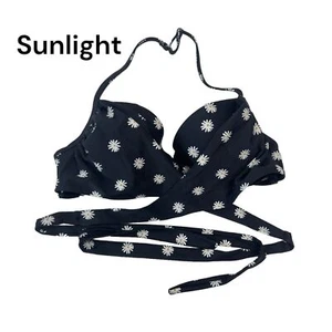 Old Navy Black Bikini Top Daisy Flowers Women SZ Small -Halter And Around Strap - Picture 1 of 10