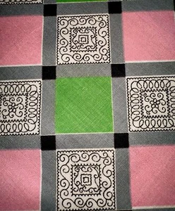 Vtg Checked/Plaid Cotton Fabric W36”xL5.6Yds Black Pink Green & Design Squares - Picture 1 of 8