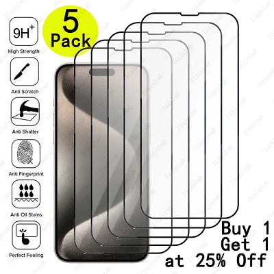 5X FULL COVER Tempered Glass Screen Protector For iPhone 11 12 13 Pro MAX Lot - Image 1 of 4