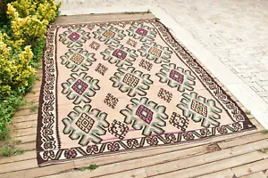 Alfombra Turca 80''x114"" Vintage Silenciada Color Suave Alfombra Lana Única Kilim 205x291cm - Imagen 1 de 12