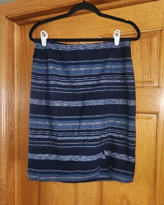 Falda lápiz corta Pendleton azul a rayas con abertura mezcla de lino para mujer talla 8 Foto 1 de 4