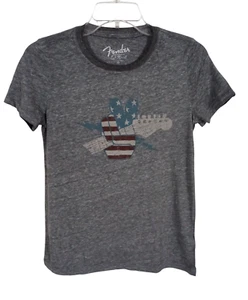 Lucky Brand Damen Tshirt XS Tee Fender Gitarre Grafik meliert grau Strick Rock - Bild 1 von 5