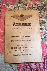 Ambassador Motor Cycle Manual, Super S, 3 Star Special, Electra 7, Sports, 1959 - Picture 1 of 6