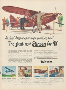 Avión Stinson 1947 avión de alcance intensificado velocidad carga útil para 48 anuncios impresos de colección - Imagen 1 de 1