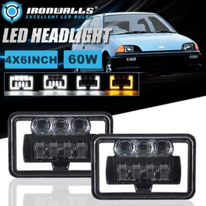 Pair 4x6" INCH Square LED Headlights Hi/Lo Beam DRL Lamp for Geo Metro 1989-1997 - Foto 1 di 12