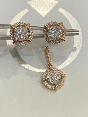 Pave 0.72 Cts Round Brilliant Cut Diamonds Pendant Earrings In 585 Fine 14K Gold - Image 1 of 4