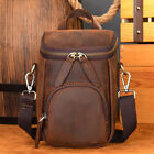 Retro Men's Crazy Horse Leather Sling Shoulder Bag Cell Phone Bag Sling Backpack