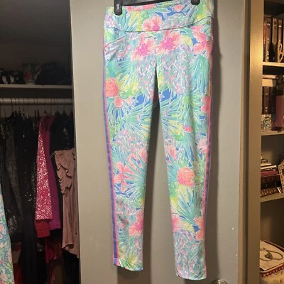 Pantalones Lilly Pulitzer Azul Polvo Blanco/Rosa/Verde Elastizados Pierna Recta Talla 6 Foto 1 de 4