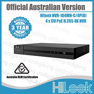 【Hikvision HiLook Official Australia】NVR-104MH-C/4P 4xCh 1U 4xPoE IP 4K 8MP NVR - Picture 1 of 6