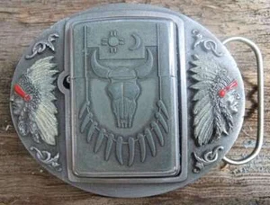 Vintage Buckle Gürtelschnalle Indianer + Zippo Büffelkopf von 1994 - Bild 1 von 6