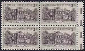1081 Miscut Gutter Snipe Error / EFO Block of 4 "Wheatland" Mint NH - Picture 1 of 1