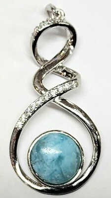 Colgante Larimar con Pequeño Zafiro Blanco Plata de Ley 925 Alto Pulido Foto 1 de 4