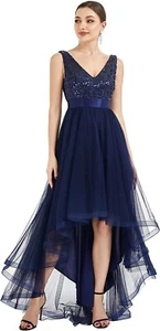 Ever-Pretty Women's Sleeveless High-Low V-Neck Tulle Sequins Long Dress UK - 24 - Picture 1 of 6