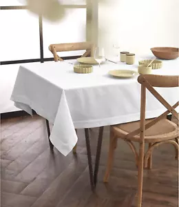 Cotton Linen Tablecloth 60 X 84 Inch - Dru, White Table Cloth for Rectangle Tabl - Picture 1 of 19
