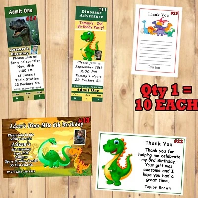 Dinosaur Birthday Invitations 10 ea w/Env or Thank You Csrds 10 ea Personalized - Image 1 of 4