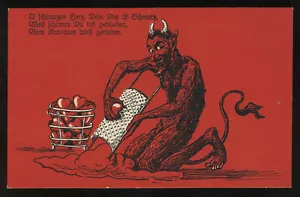 c.1907-08 Postal Alemana DIABLO KRAMPUS MOLER DOLOROSAMENTE MALOS CORAZONES NEGROS - Imagen 1 de 2