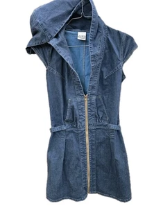 Vintage Judi Rosen New York Jeanskleid mit großer Kapuze kurzer Reißverschluss vorne selten Rarität - Bild 1 von 13
