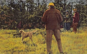 Pistola de caza de codornices cazadores de perros Ozarks Missouri postal de lino - Imagen 1 de 2