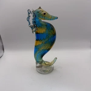 Seahorse Multicolor Murano Style 8" Hand Blown Glass Figurine Paperweight - Picture 1 of 5