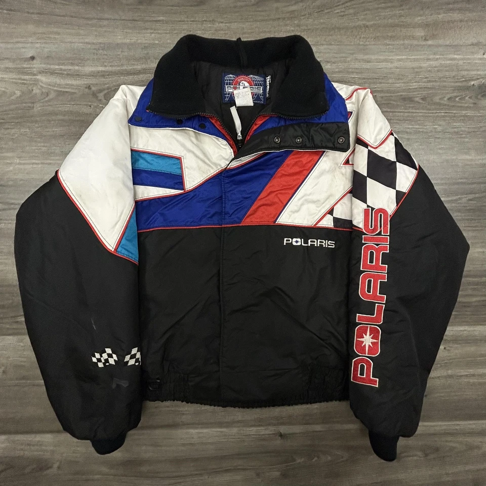 VINTAGE Polaris Jacket Mens Large Snowmobile Coat Puffer Racing Fleece 90s - Image 1 of 4