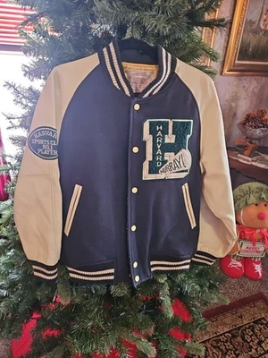 Chaqueta Universitaria Vintage Años 90 Harvard Sports Club No.1 Jugador Mezcla Lana y Cuero Foto 1 de 4