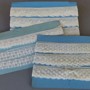 3 Cards Antique French LACE Trim VALENCIENNES 3/4" - 1" Wide 12+ Yds * OLD STOCK - Picture 1 of 7