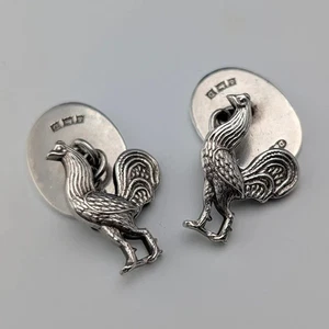 1953 Britisch Sterlingsilber Hahn Manschettenknöpfe Deakin & Francis Birmingham 10,5 g - Bild 1 von 10