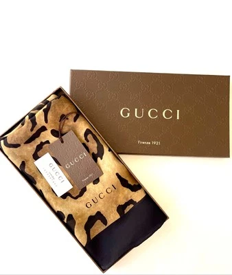 New Unisex Gucci Scarf  with Gift Box Animal Print Silk Beige Black Stole Wrap - Image 1 of 4