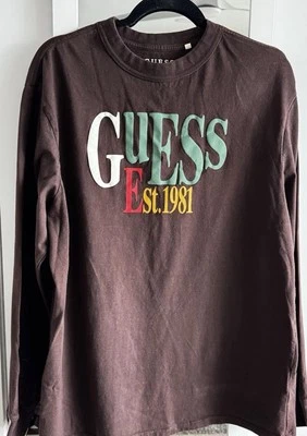 Vintage Guess Est 1981 1990’s Logo Men's Size L T Shirt Long Sleeve Brown - Image 1 of 3