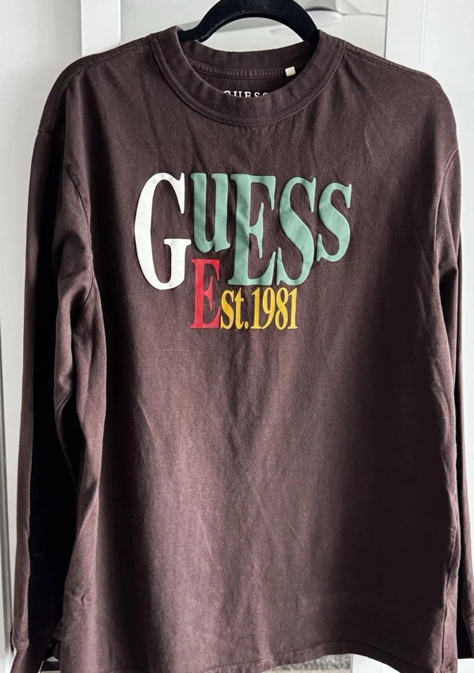 Vintage Guess Est 1981 1990’s Logo Men's Size L T Shirt Long Sleeve Brown - Image 1 of 3