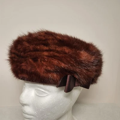 Sombrero de piel vintage exclusivo de Deborah pastillero años 50 60 visón marrón lujo Foto 1 de 4