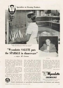 Pubblicità stampa vintage 1953 Wyandotte Chemicals Sparkle stoviglie tutto verde - Foto 1 di 1