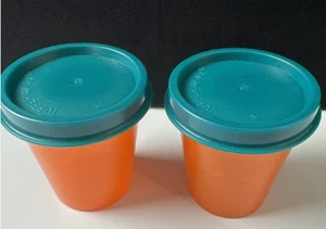 New Tupperware 2 oz Midgets Set of 2 Orange  Containers Teal Seals Lids - Picture 1 of 3